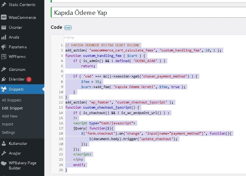 Woocommerce Kapıda Ödeme Ayarları