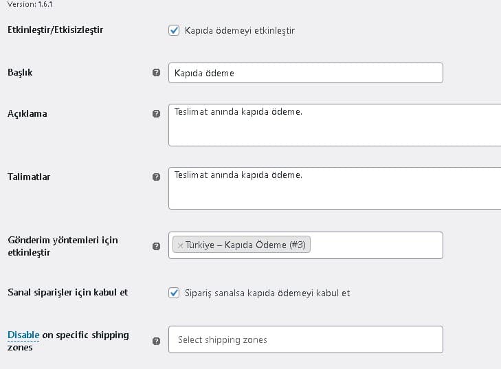 Woocommerce Kapıda Ödeme Ayarları